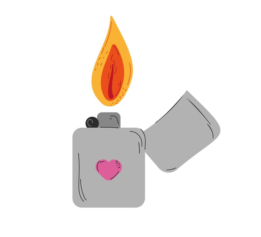 Gas lighter with heart and fire. Vector stock illustration isolated on white background.