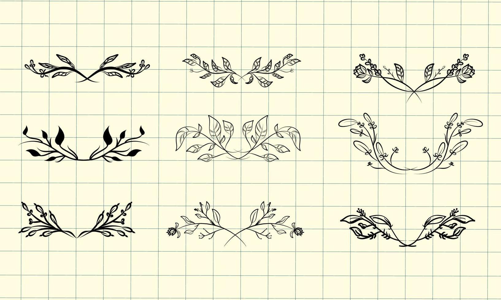 Hand drawn vintage floral borders, frames, dividers, corners with flowers and leaves. Trendy greenery elements in line art style. Vector for label, corporate identity, wedding invitation, card