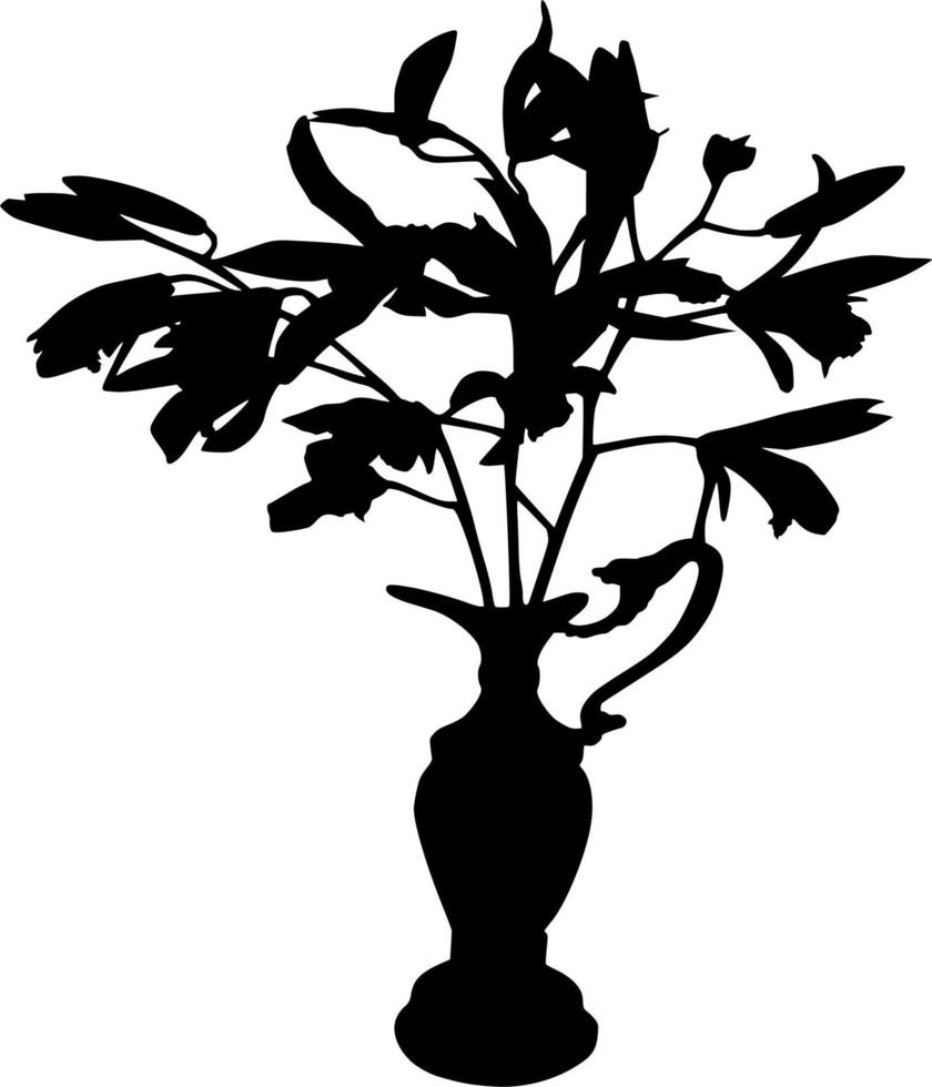 Vector silhouette of flower in vase on white background