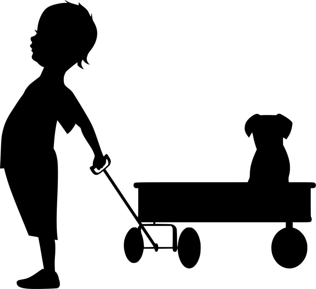 Vector silhouette of walking with dog on white background