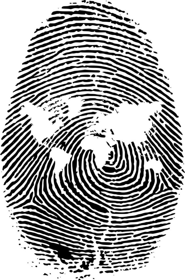 Vector silhouette of world fingerprint map on white background