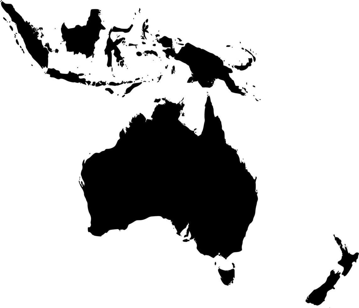 Vector silhouette of oceania map on white background