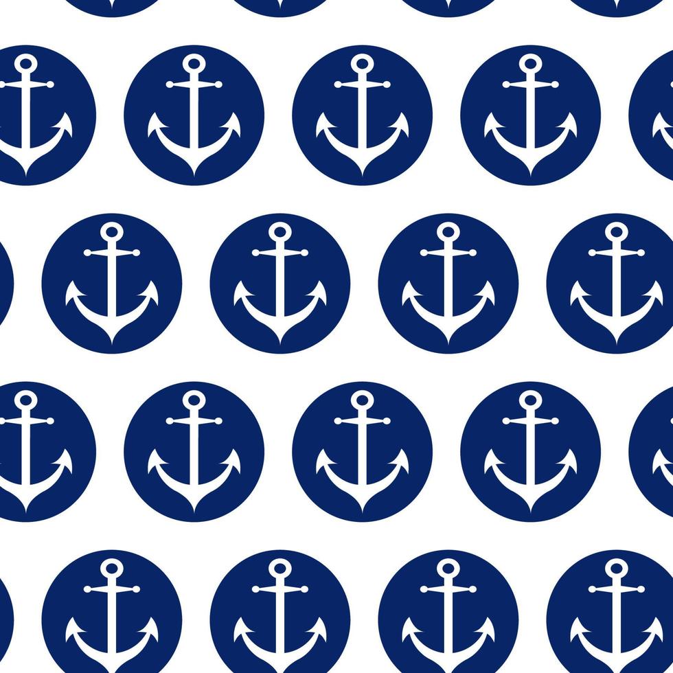 Seamless vector sea pattern with white anchors in dark blue color. Endless summer vacation ocean template for wallpaper, pattern fills, web, surface textures, fabric, textile, package design, wrap