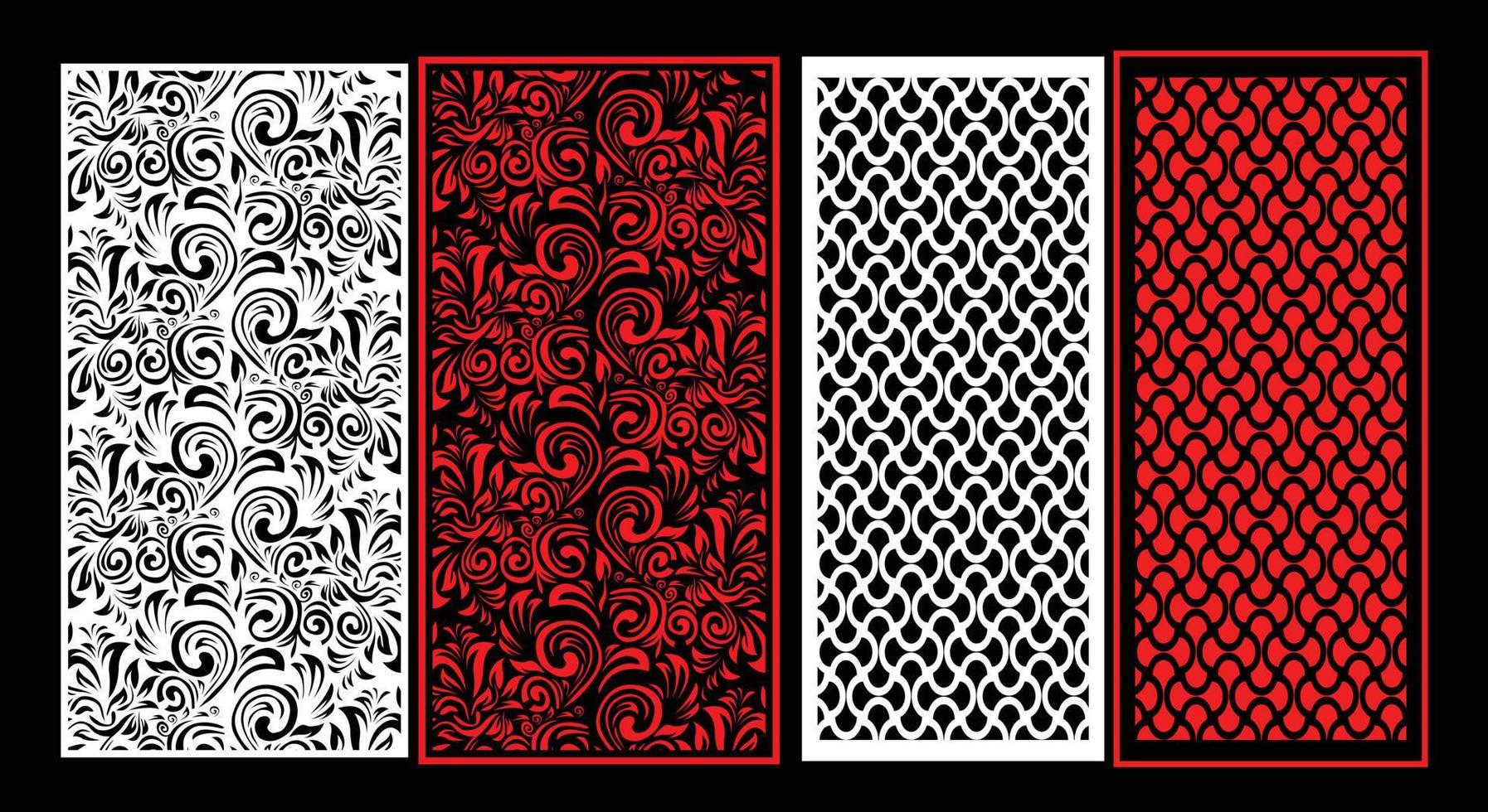 Decorative wall panels set Jali design CNC pattern, laser cutting pattern, router CNCcutting.Jali Laser cut decorative panel set with lace pattern. vector