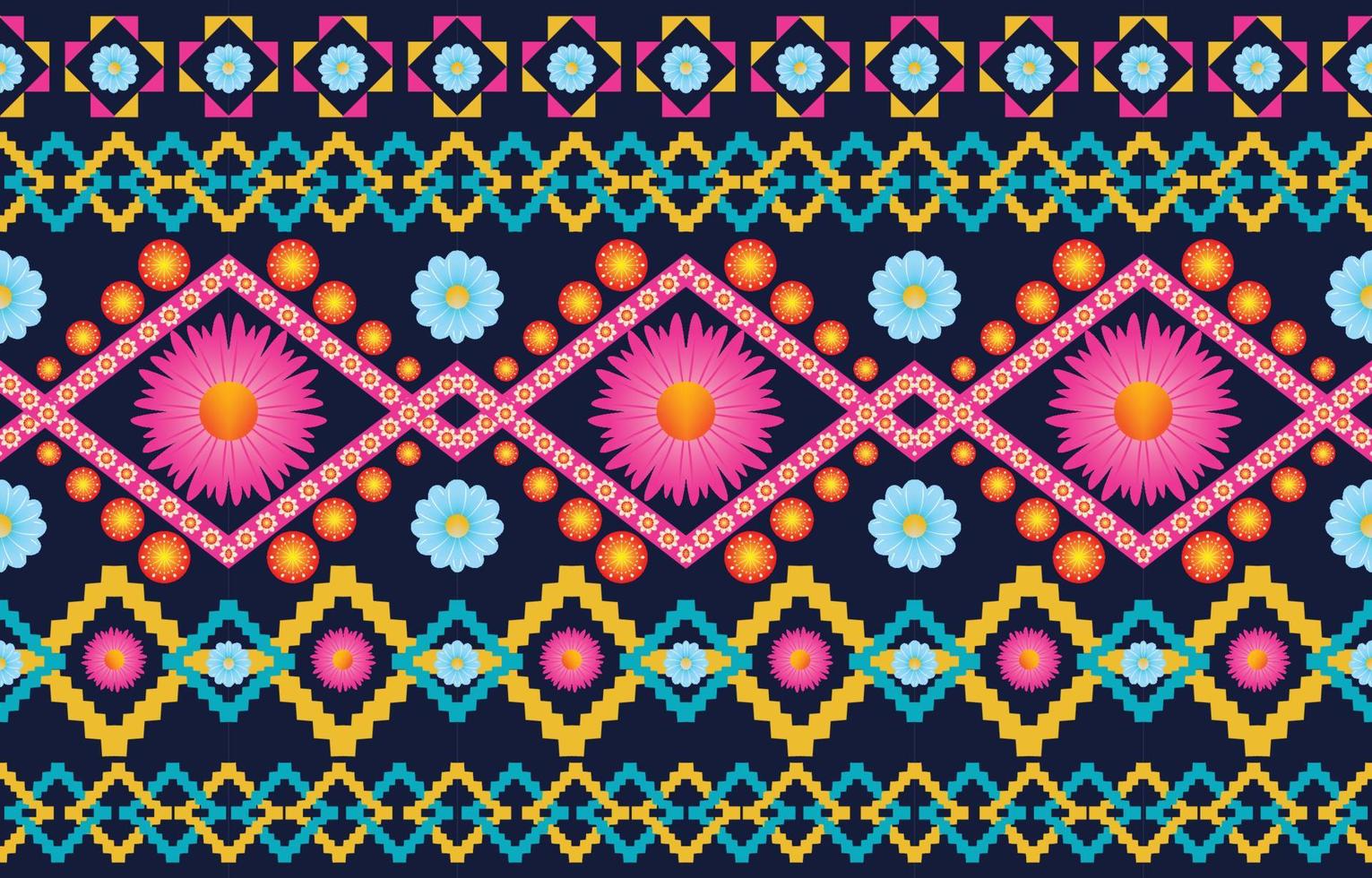 tela de colores de flores de mandala. patrón étnico geométrico en el diseño de fondo oriental tradicional para alfombra, papel pintado, ropa, envoltura, batik, estilo de bordado de ilustración vectorial. vector