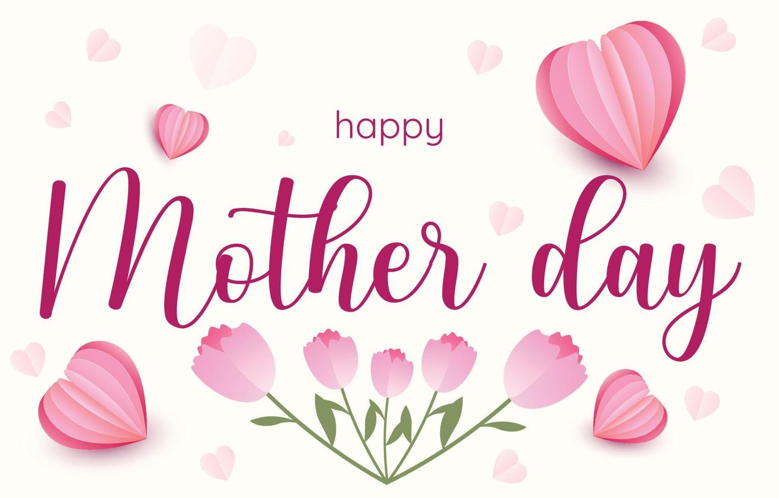 Mother's Day greeting card. The handwritten letters are decorated with paper-cut hearts and pink tulips. Letter to mom in pastel colors.Vector illustration vector