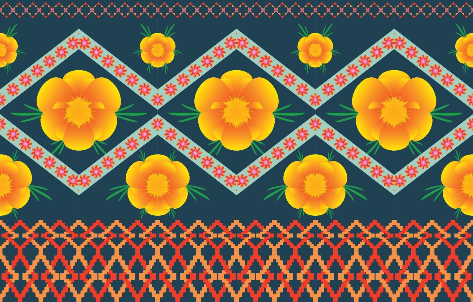 tela de colores de flores de mandala. patrón étnico geométrico en el diseño de fondo oriental tradicional para alfombra, papel pintado, ropa, envoltura, batik, estilo de bordado de ilustración vectorial. vector