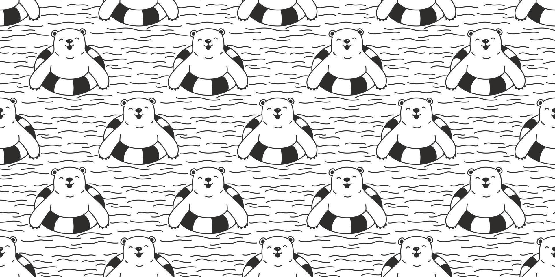 Bear seamless pattern vector polar bear swimming pool ring isolated wallpaper background teddy white