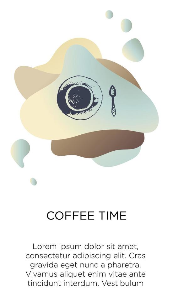 Coffee backgrounds with copy space for text and hand draw icon a cup of coffee. Abstract creative concept for coffee shop house, caffe with blue modern liquid background. Template for website and app. vector