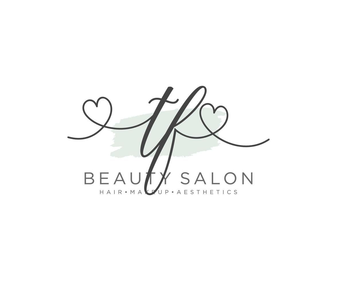 Initial TF feminine logo collections template. handwriting logo of initial signature, wedding, fashion, jewerly, boutique, floral and botanical with creative template for any company or business. vector