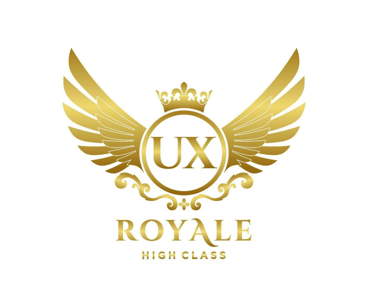 Golden Letter UX template logo Luxury gold letter with crown. Monogram alphabet . Beautiful royal initials letter. vector