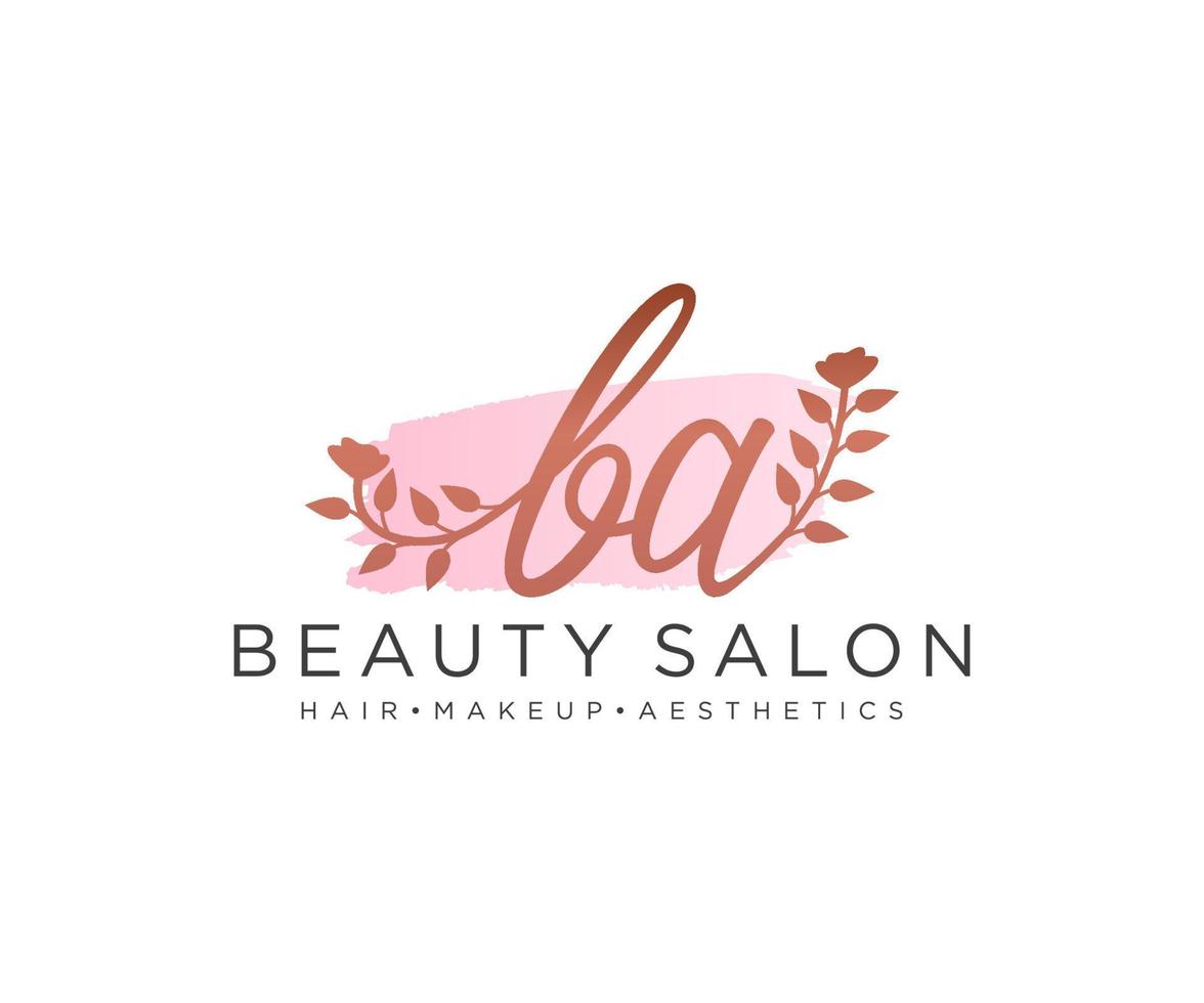 Initial BA feminine logo collections template. handwriting logo of initial signature, wedding, fashion, jewerly, boutique, floral and botanical with creative template for any company or business. vector