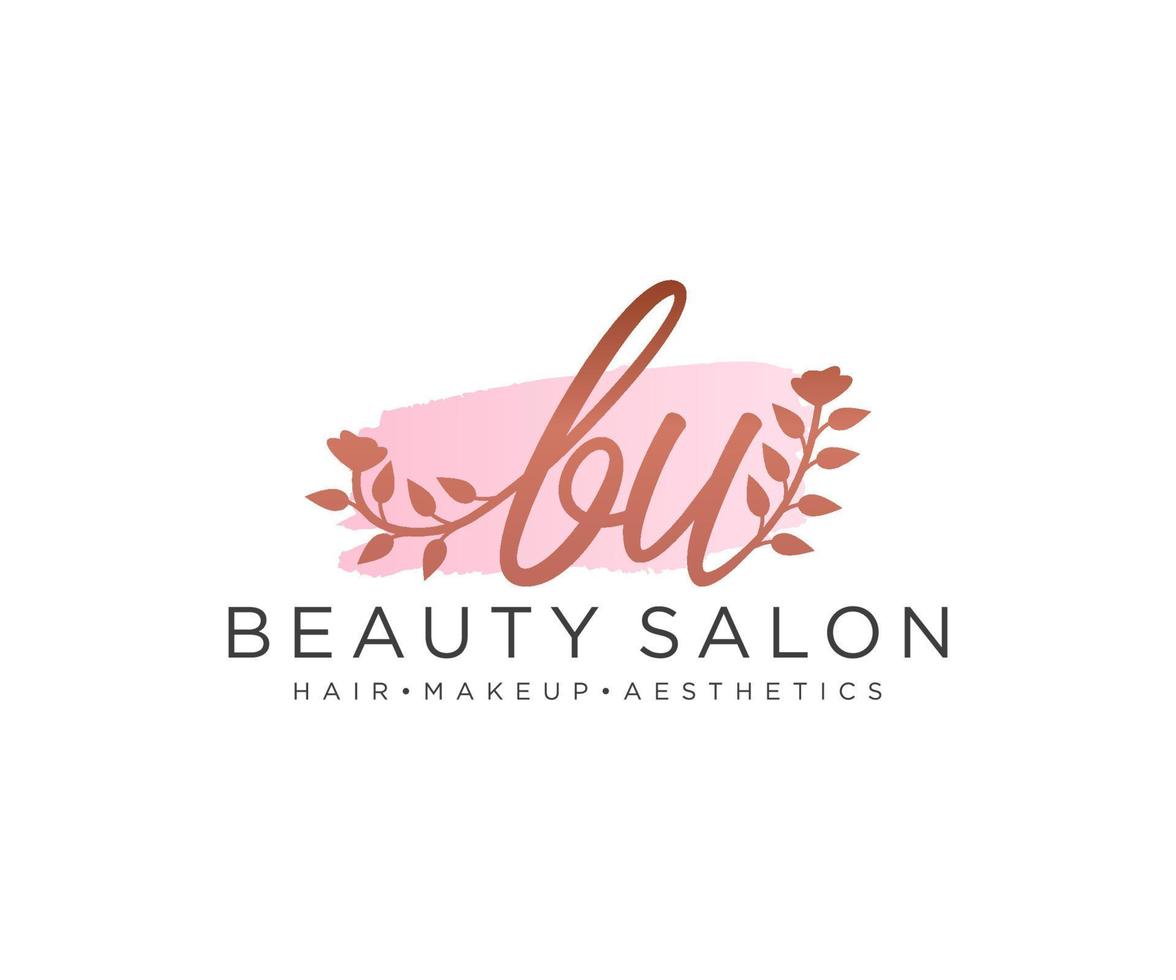 Initial BU feminine logo collections template. handwriting logo of initial signature, wedding, fashion, jewerly, boutique, floral and botanical with creative template for any company or business. vector
