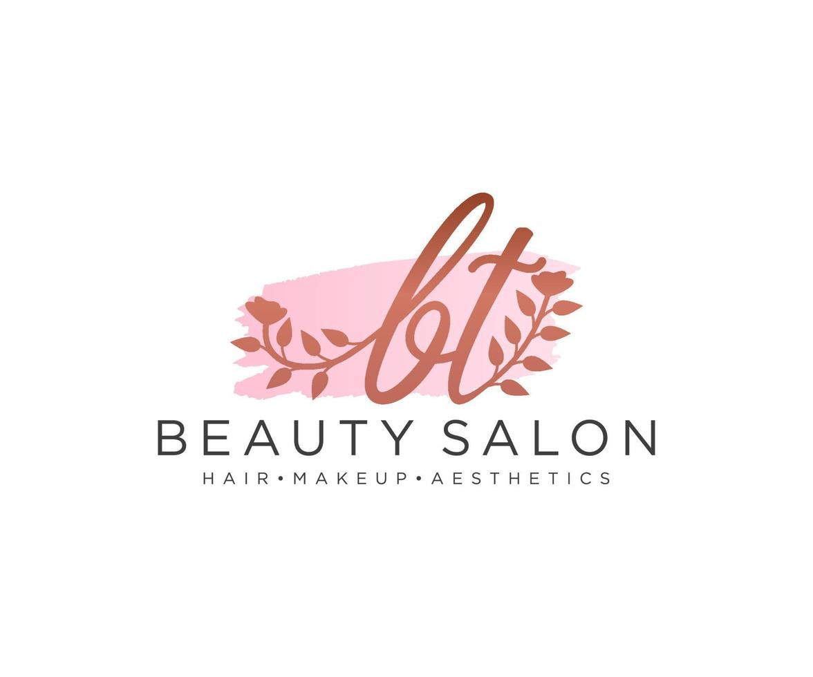 Initial BT feminine logo collections template. handwriting logo of initial signature, wedding, fashion, jewerly, boutique, floral and botanical with creative template for any company or business. vector