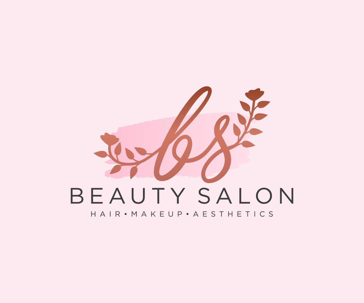 Initial BS feminine logo collections template. handwriting logo of initial signature, wedding, fashion, jewerly, boutique, floral and botanical with creative template for any company or business. vector
