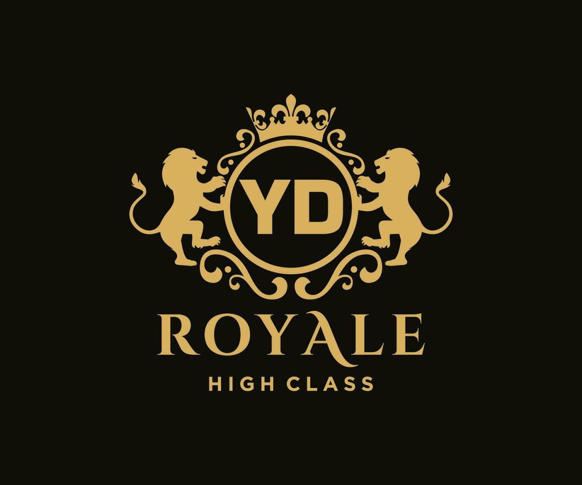 Golden Letter YD template logo Luxury gold letter with crown. Monogram alphabet . Beautiful royal initials letter. vector