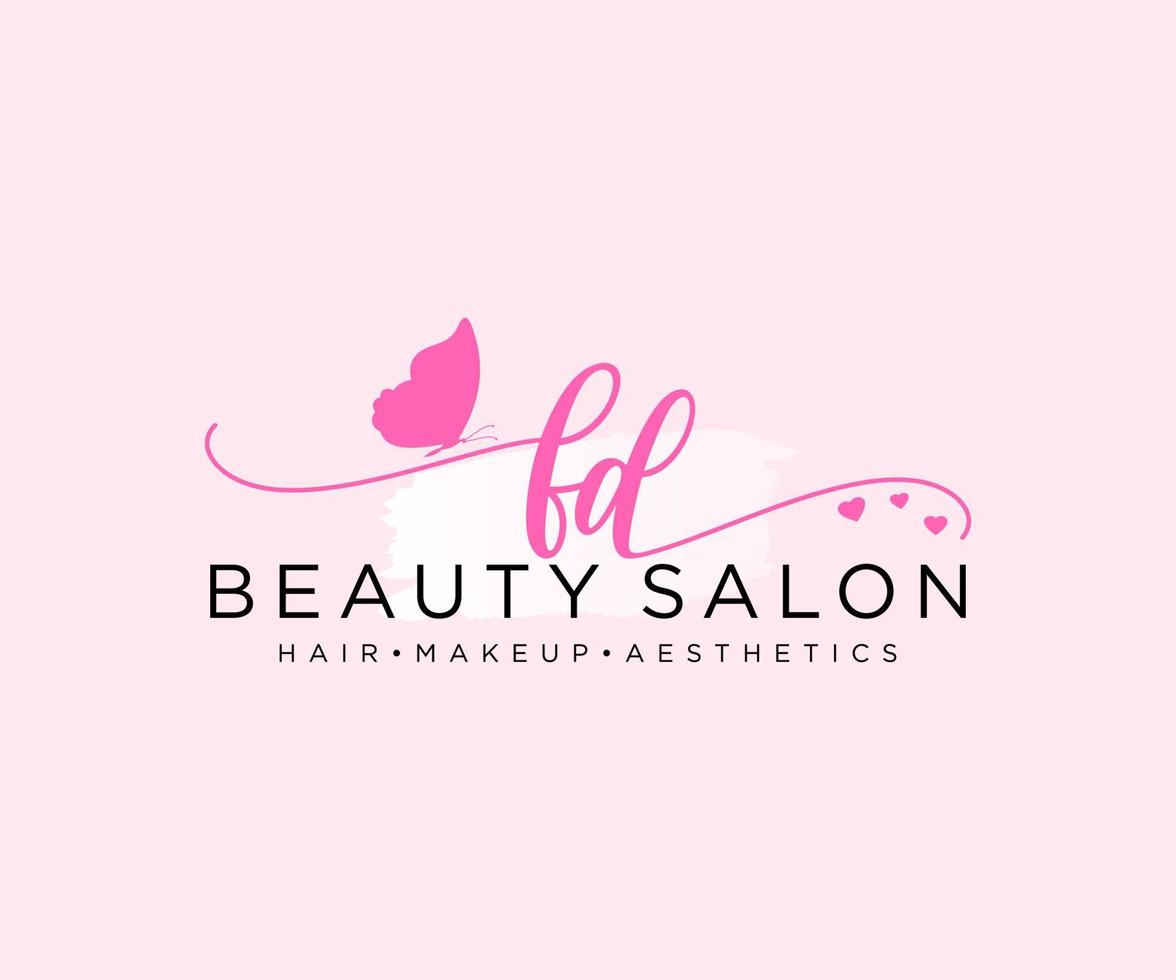 Initial FD feminine logo collections template. handwriting logo of initial signature, wedding, fashion, jewerly, boutique, floral and botanical with creative template for any company or business. vector