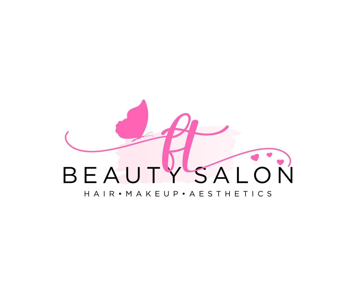 Initial FT feminine logo collections template. handwriting logo of initial signature, wedding, fashion, jewerly, boutique, floral and botanical with creative template for any company or business. vector