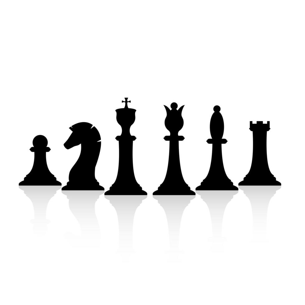 Black chess pieces set. Chess strategy and tactic. Vector illustration isolated on white