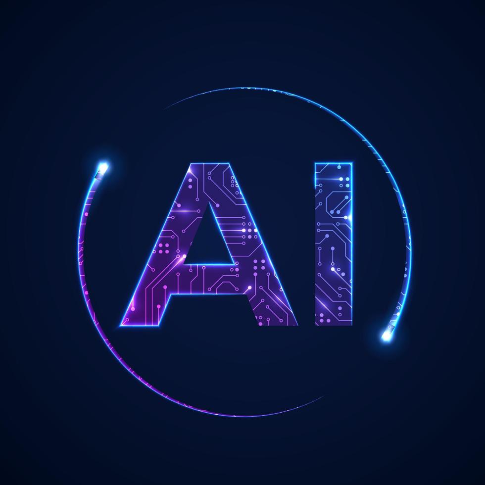 Artificial intelligence concept. Circuit board background with AI logo. Vector illustration