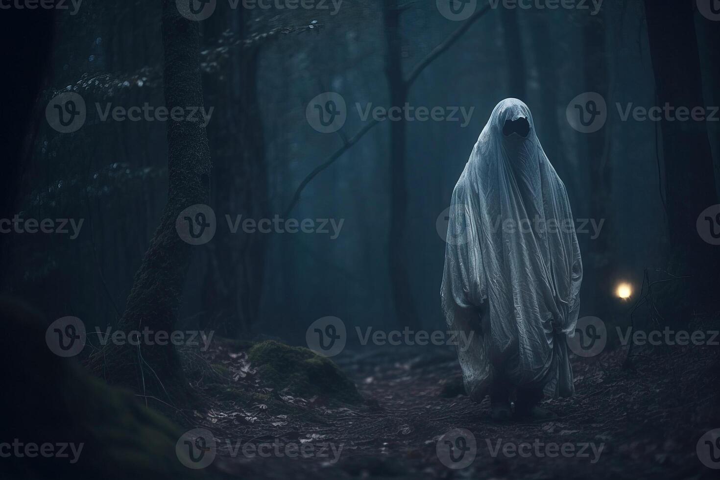 Ghost in a mystic twilight woods. . photo