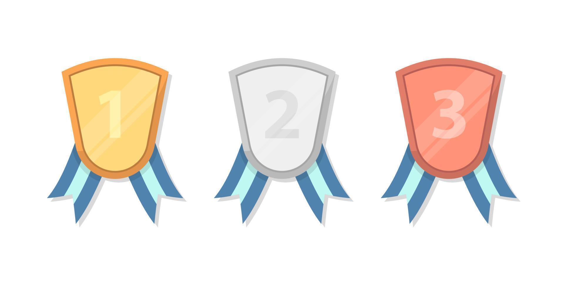 Set of Gold silver and bronze medal badge with ribbon in flat illustration vector