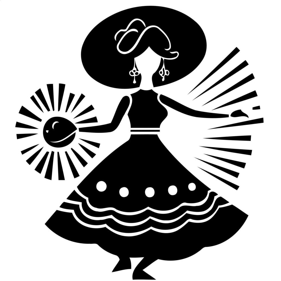 woman in hat and dress at festa junina vector