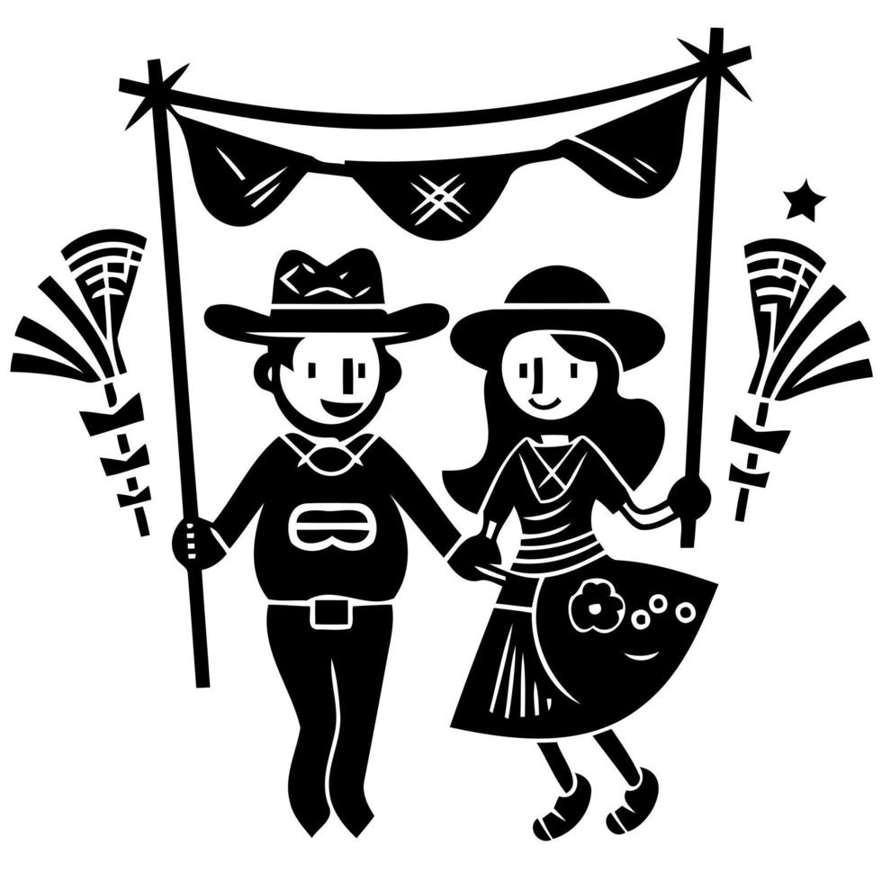 couple with pennants in the background brazilian cultural festivity day of sao joao festa junina vector