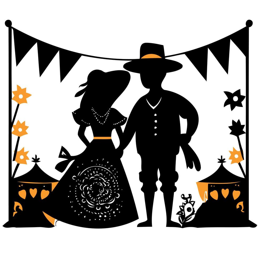 couple with pennants in the background brazilian cultural festivity day of sao joao festa junina vector