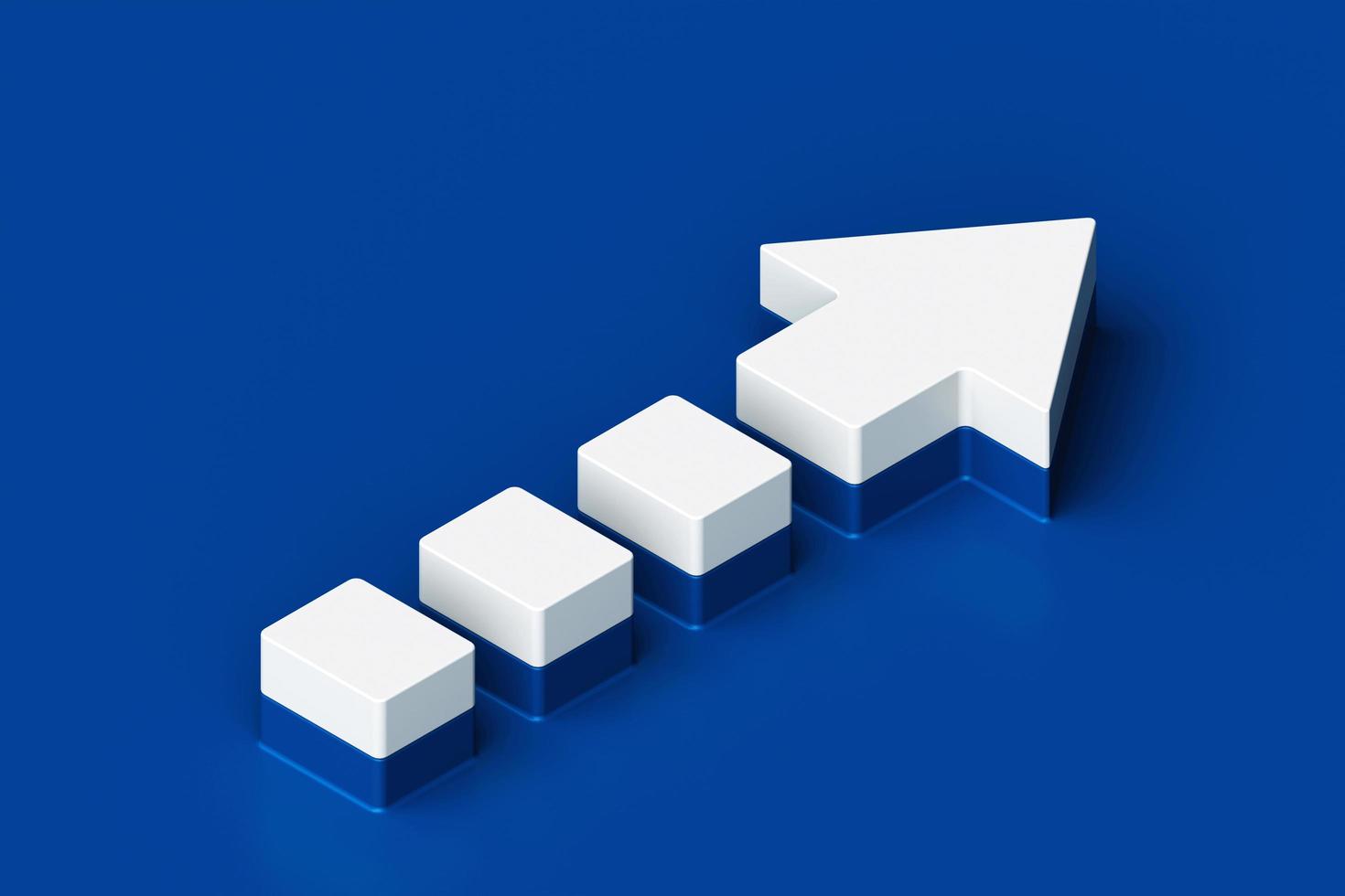 Isometric white fragmented arrow on blue background. Partnership, teamwork, step-by step growth, development and management concept, 3d rendering photo