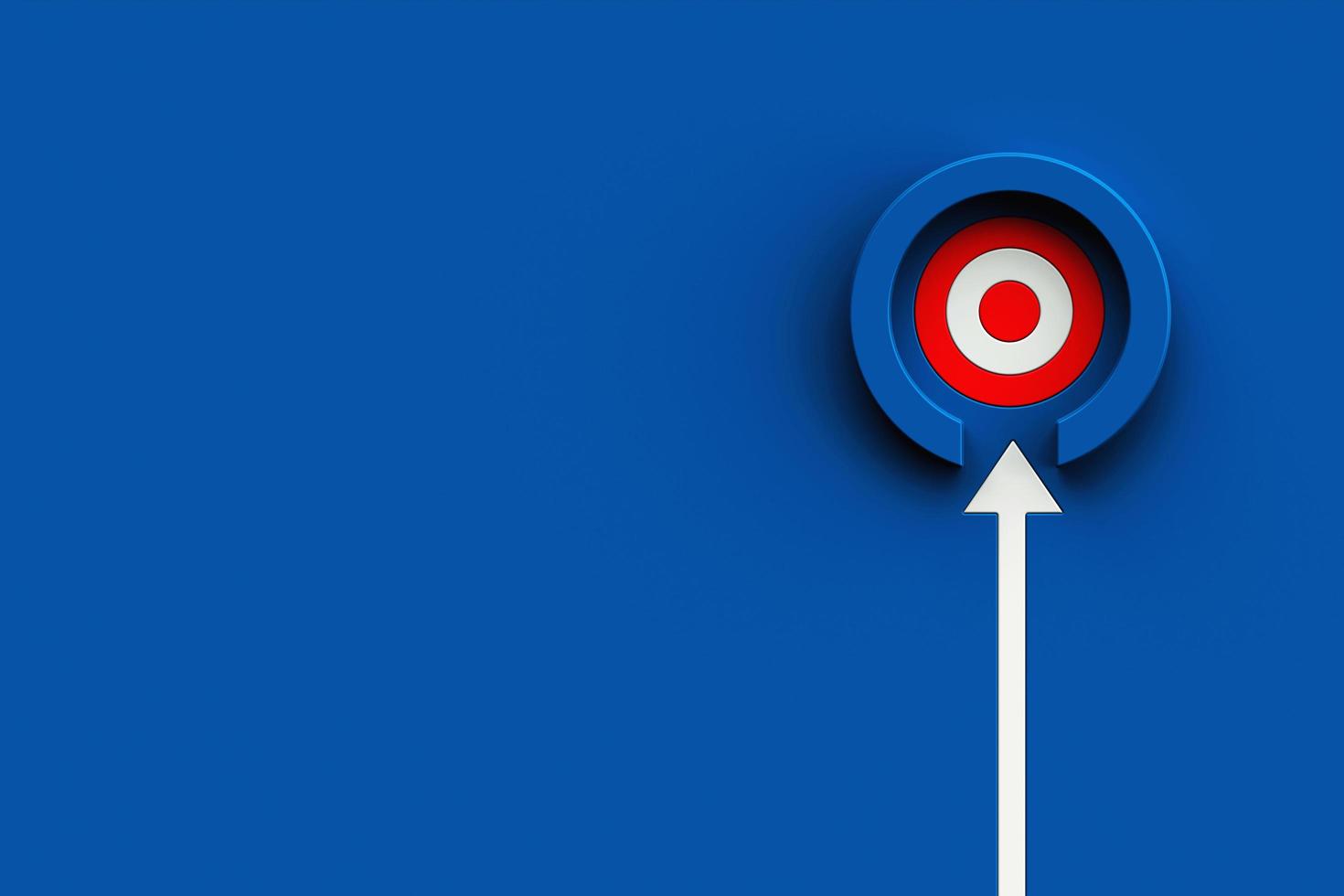 White arrow hit the target on blue wall background. business strategy and target achievement concept. 3d rendering photo