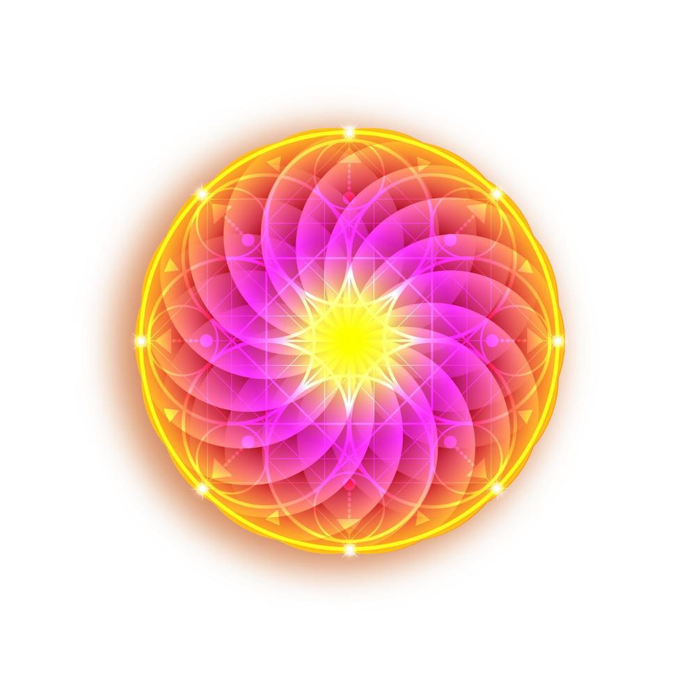 Colorful Lotus Flower of Life. Sacred Geometry. Bright Indian flower Symbol of Harmony and Balance. Sign of purity. Torus mandala logo design vector isolated on white background