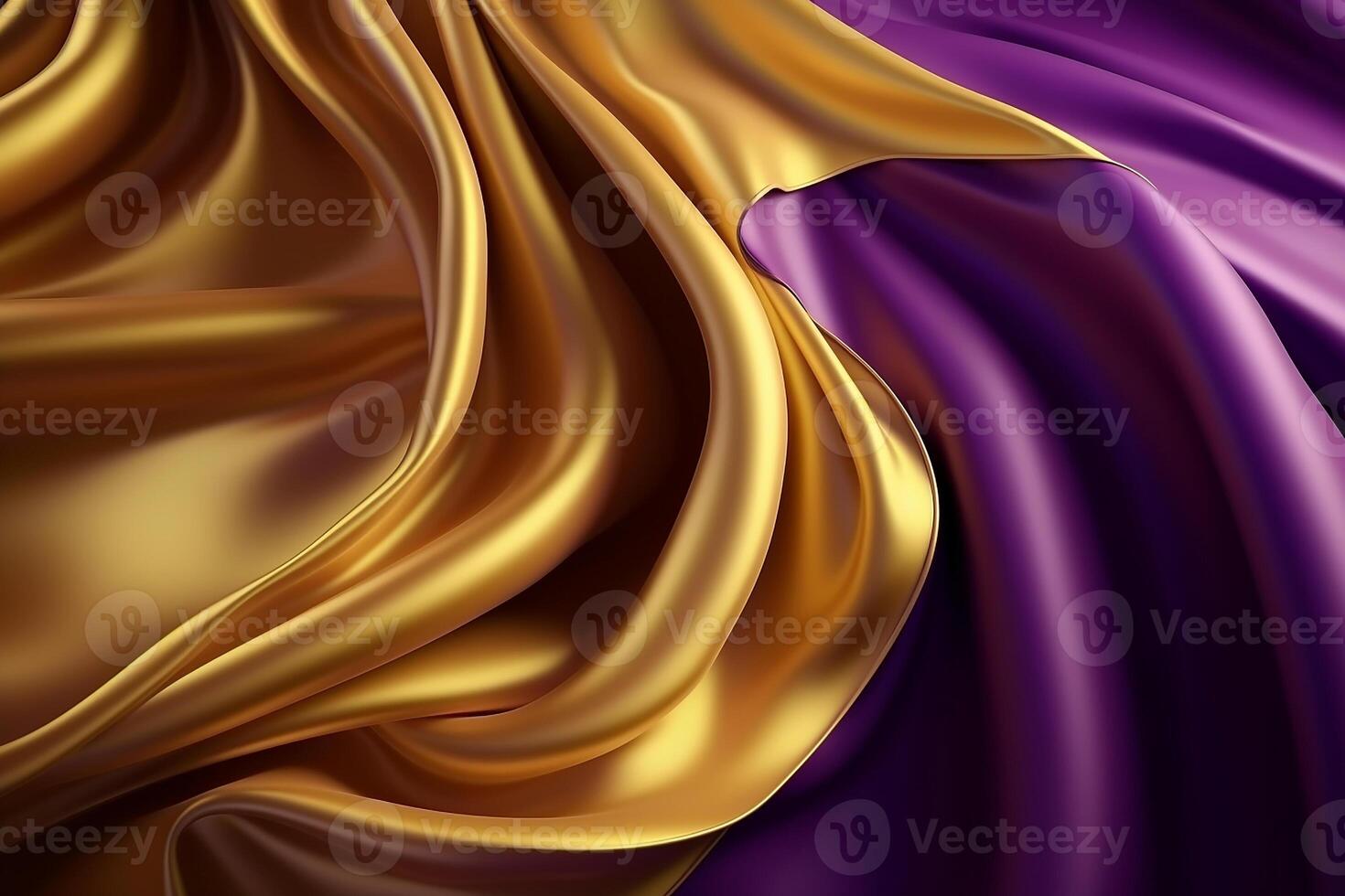 Abstract wave pattern of silk fabric in gold and purple. Background. photo