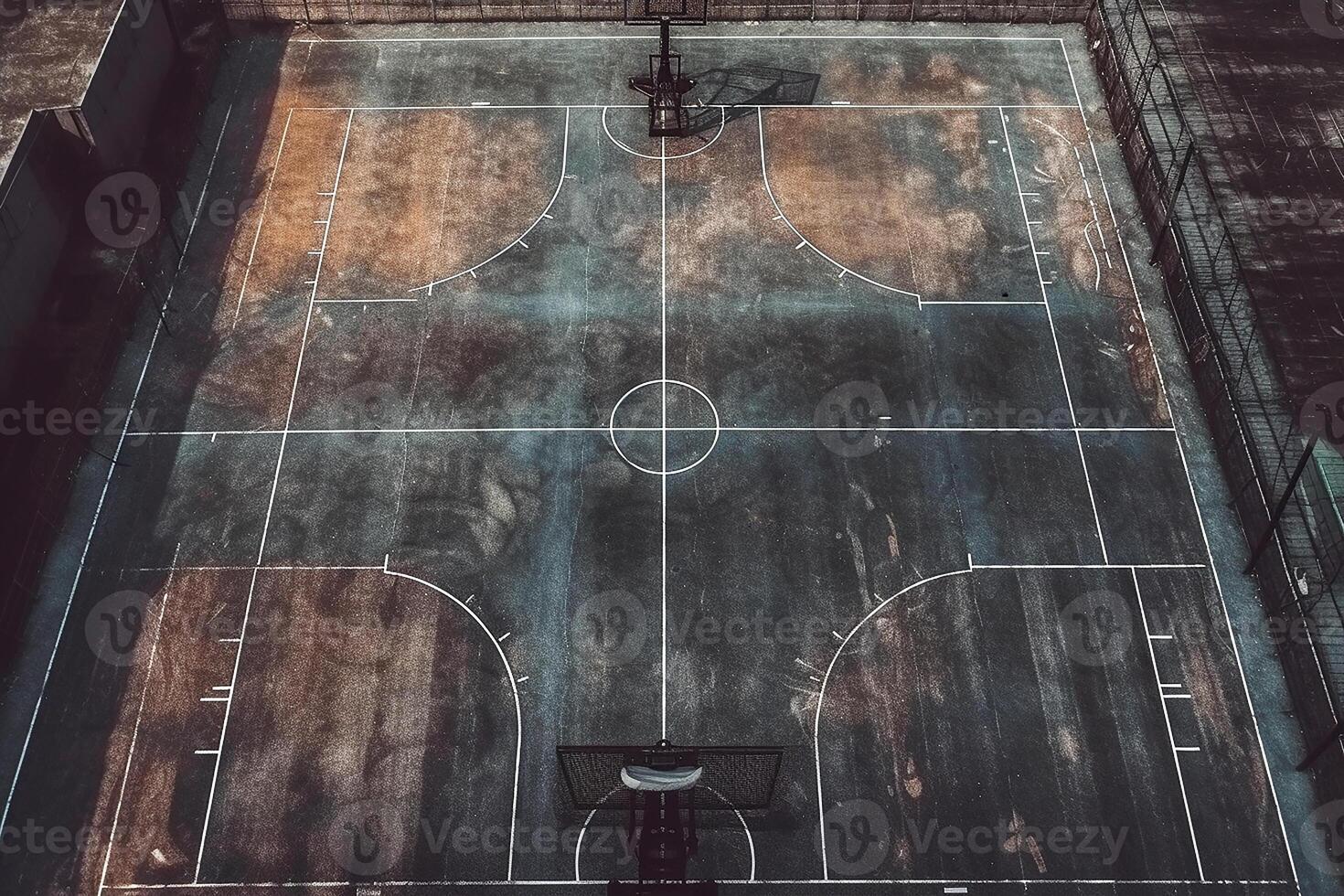 Public Basketball Court on a city street, view from the top. photo