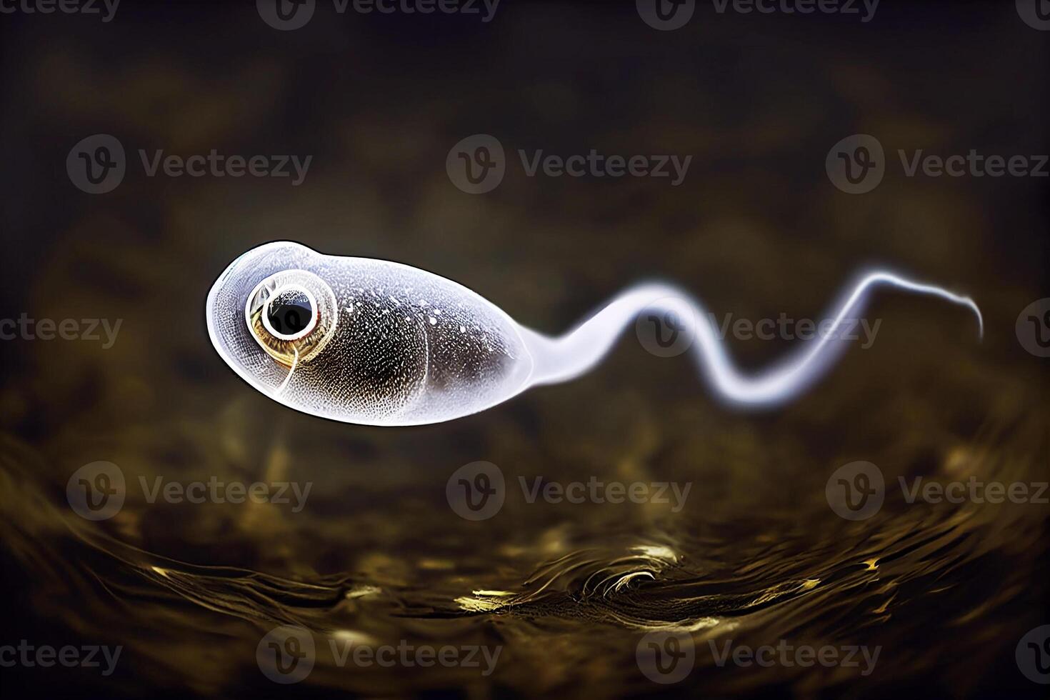 Tadpole on dark green background, macro. photo