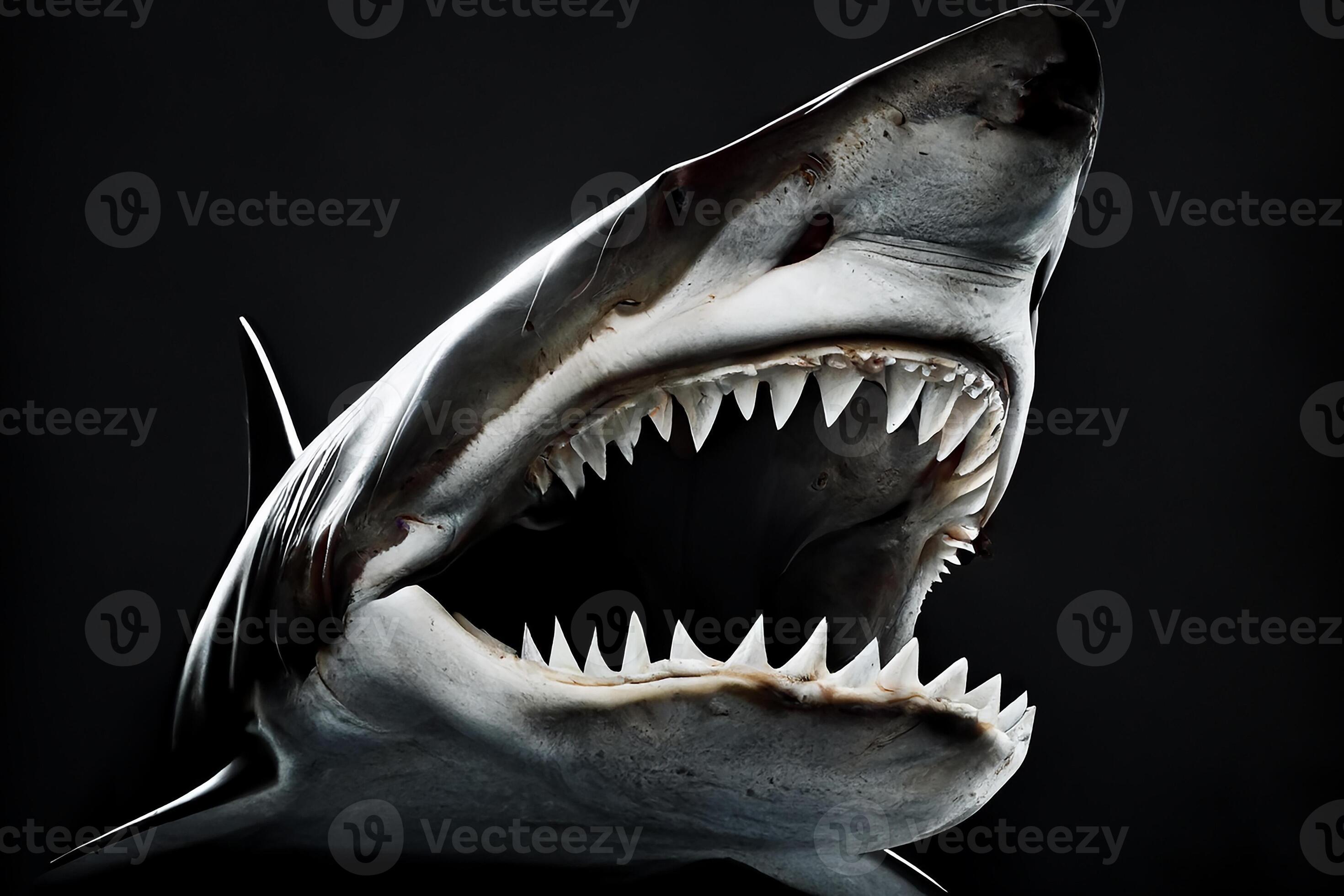 Shark with large jaws and teeth, dark background. Generative AI