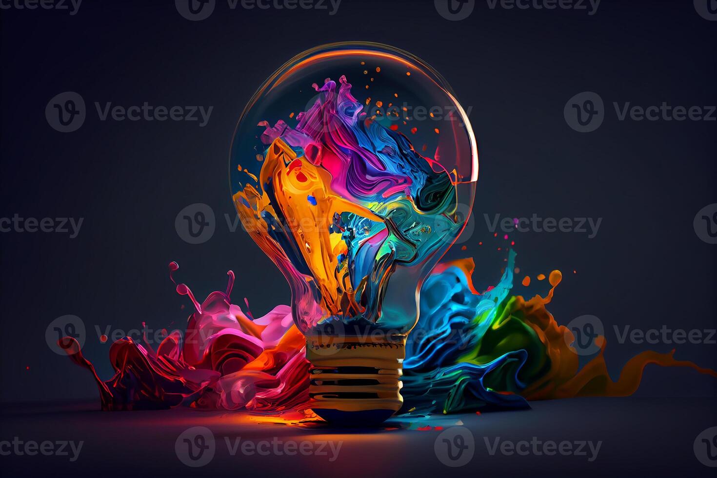 A light bulb with strokes of paint in neon colors. A creative concept for creativity. photo