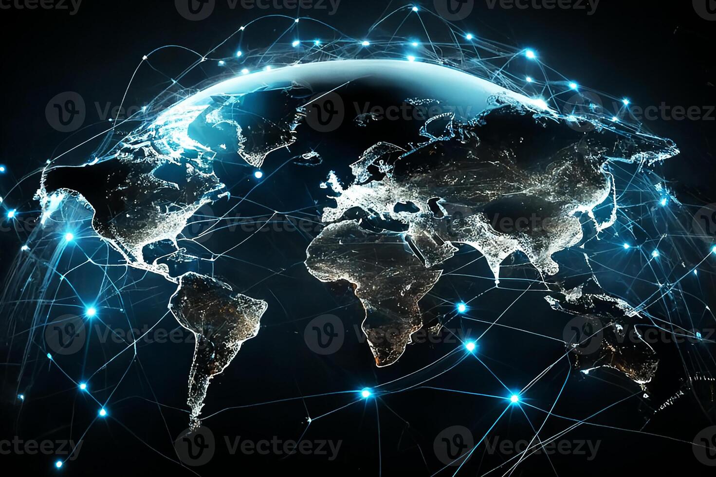 Social media, the globe, and glowing lights. The global network of the Internet. photo