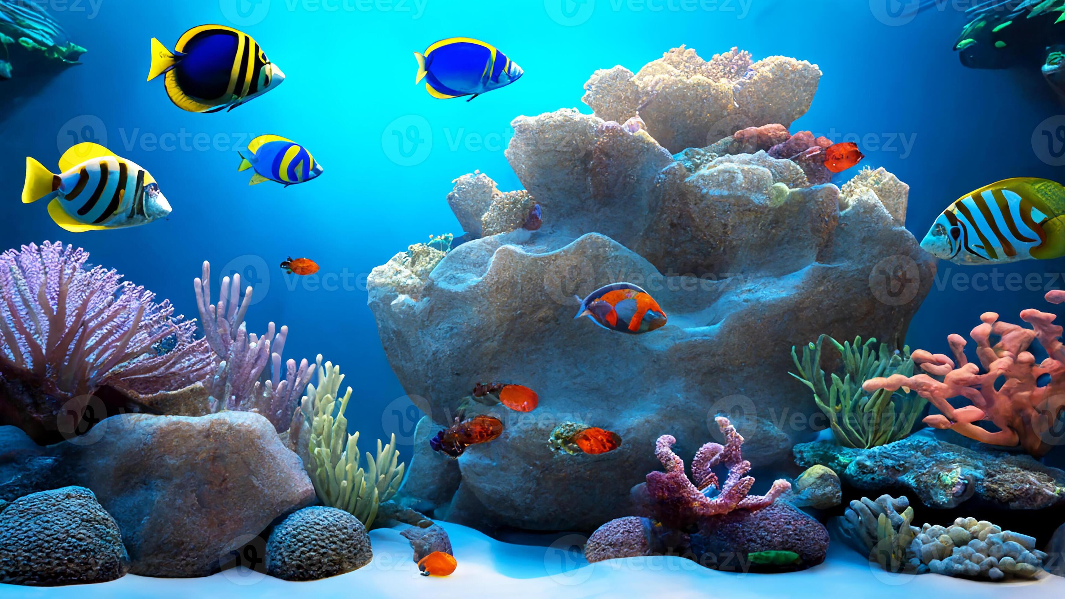 An aquarium with tropical fish and corals. Background. 22935128 Stock