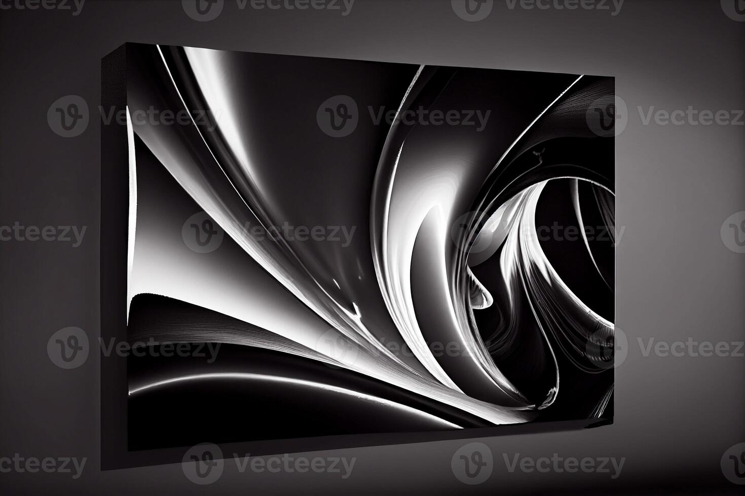 Wave pattern, black and white smooth abstract art. Picture on the wall in a picture gallery. photo