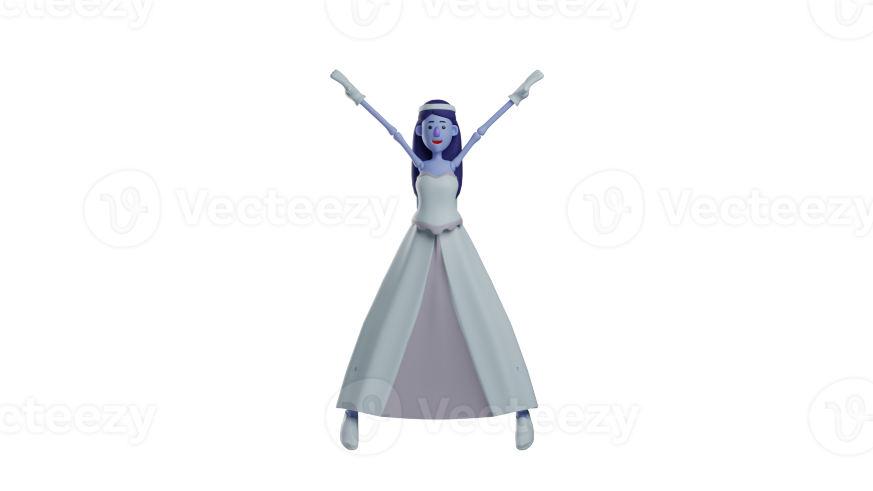 3D Illustration. Best Dancer 3D cartoon character. Talented dancer with a pose open their legs wide and stretched out her hands. Beautiful dancer use Skull Princess costume. 3D cartoon character png