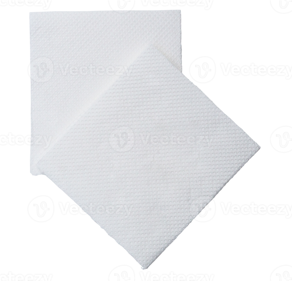 Two folded pieces of white tissue paper or napkin in stack tidily prepared for use in toilet or restroom isolated with clipping path in png format