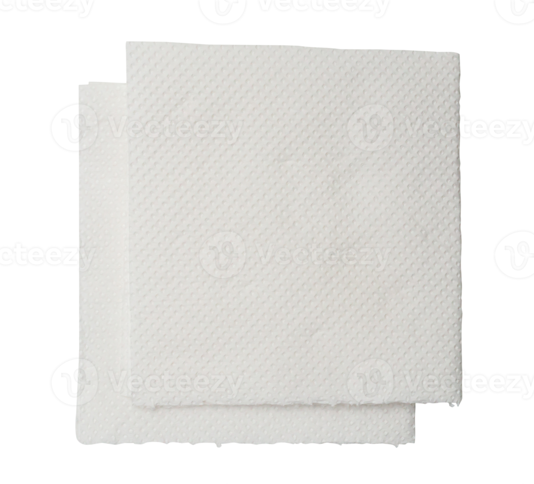 Two folded pieces of white tissue paper or napkin in stack tidily prepared for use in toilet or restroom isolated with clipping path in png format