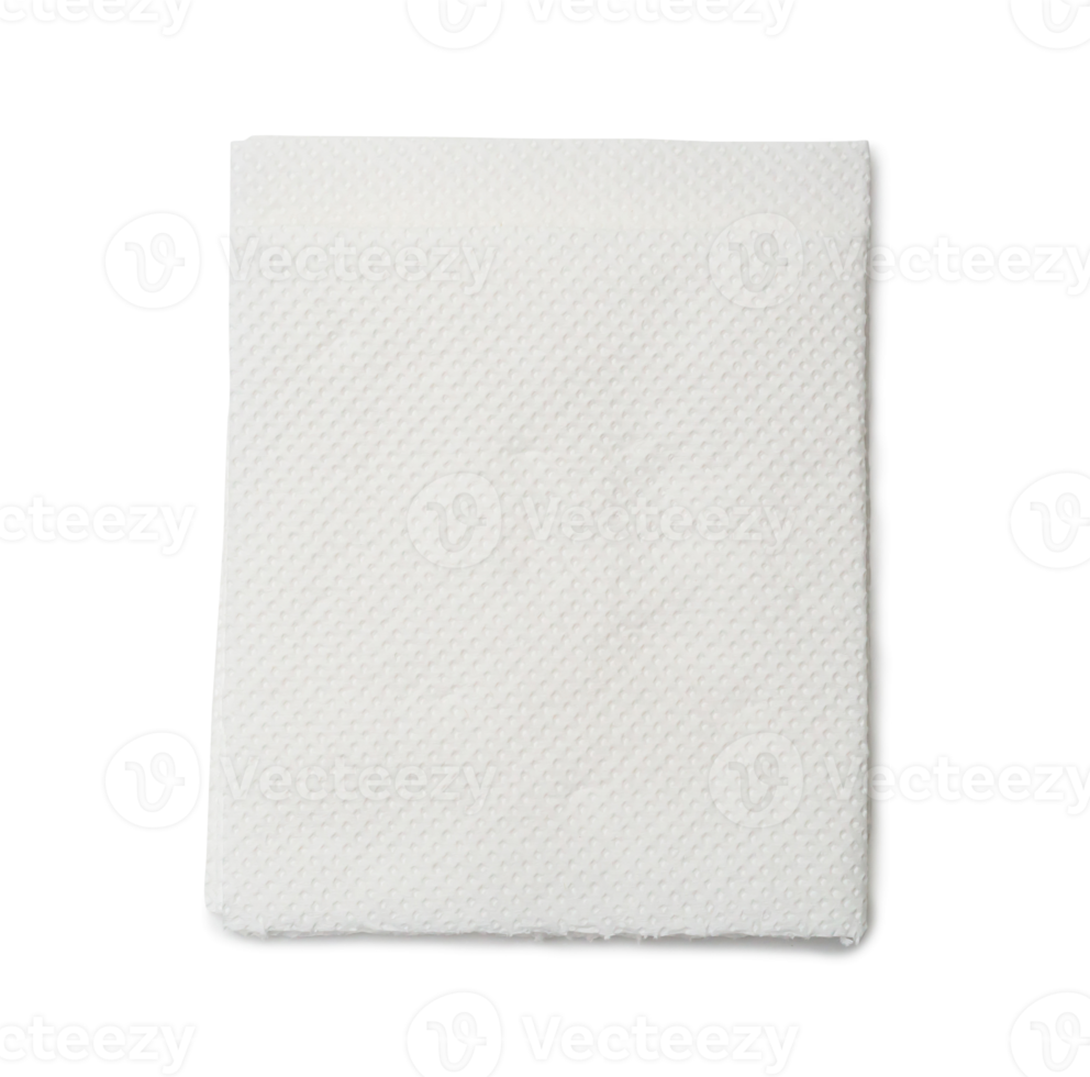 Two folded pieces of white tissue paper or napkin in stack isolated with clipping path and shadow in png format