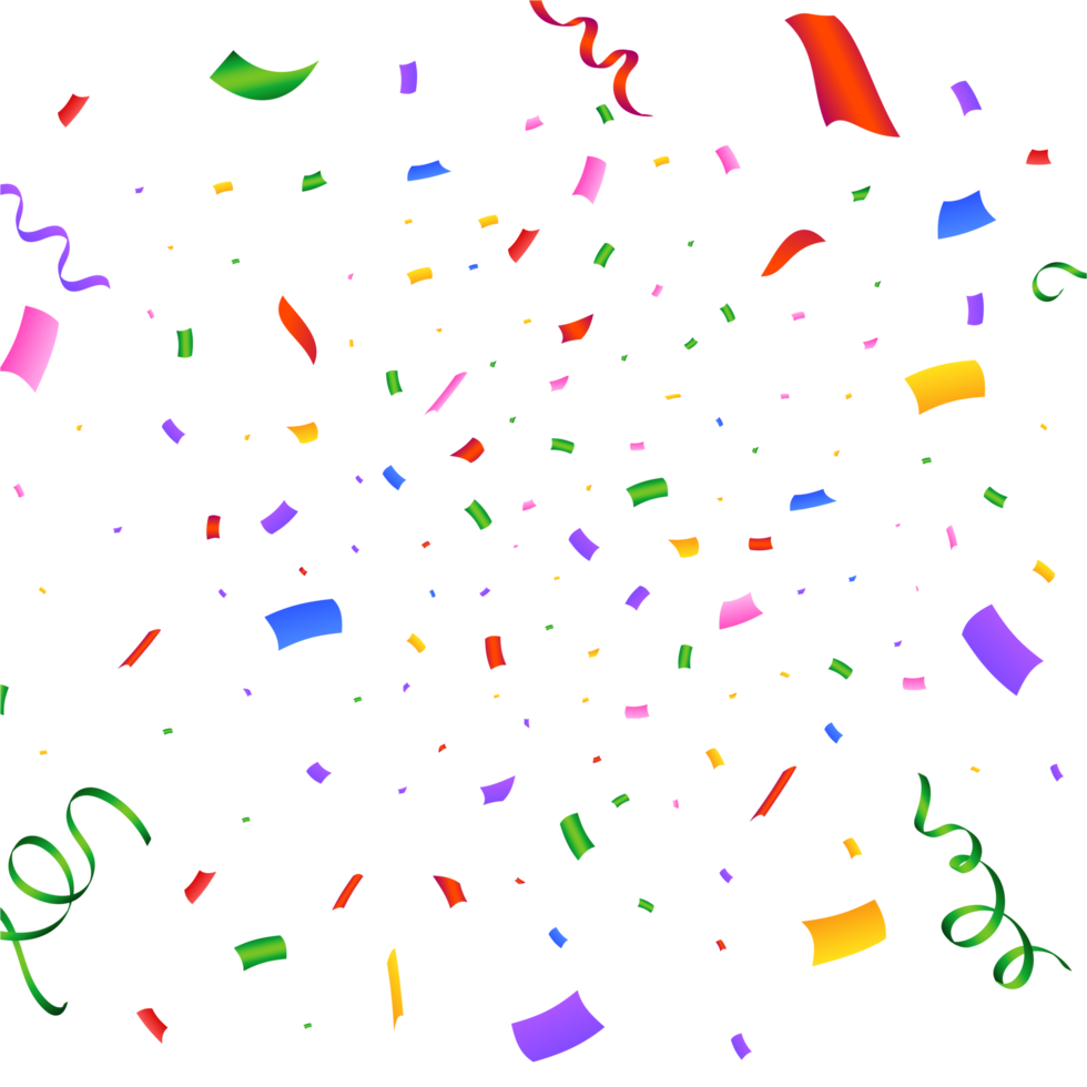 Festival confetti background PNG. Realistic celebration confetti ribbon explosion PNG design. Colorful bright confetti isolated on transparent background. Festival elements. Birthday celebration.