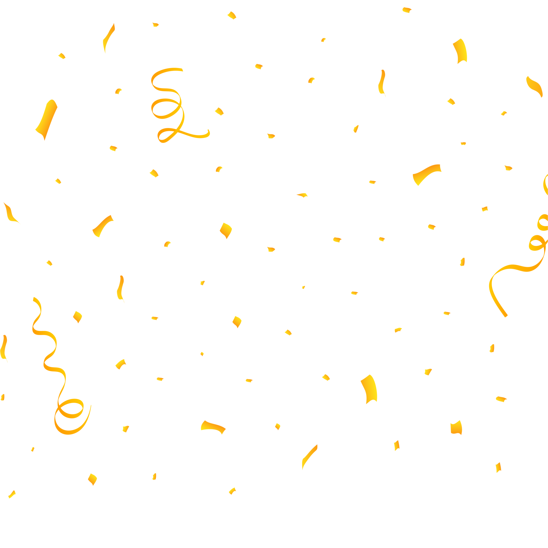 Realistic confetti background PNG. Golden celebration confetti ribbon