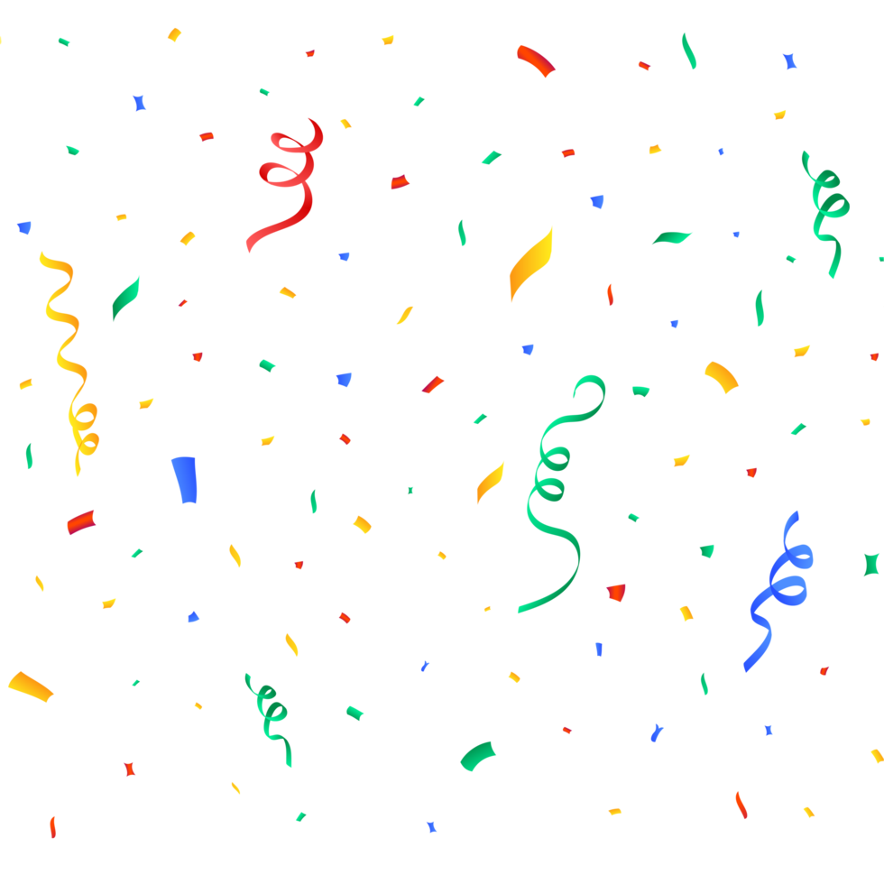 Realistic confetti background PNG. Multicolor celebration confetti ribbon falling. Colorful bright confetti isolated on transparent background. Festival elements PNG. Birthday celebration. png