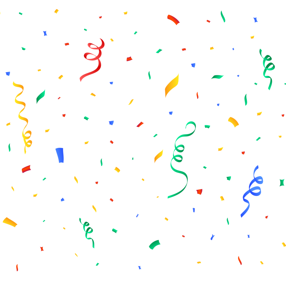 Realistic confetti background PNG. Multicolor celebration confetti ribbon falling. Colorful bright confetti isolated on transparent background. Festival elements PNG. Birthday celebration. png