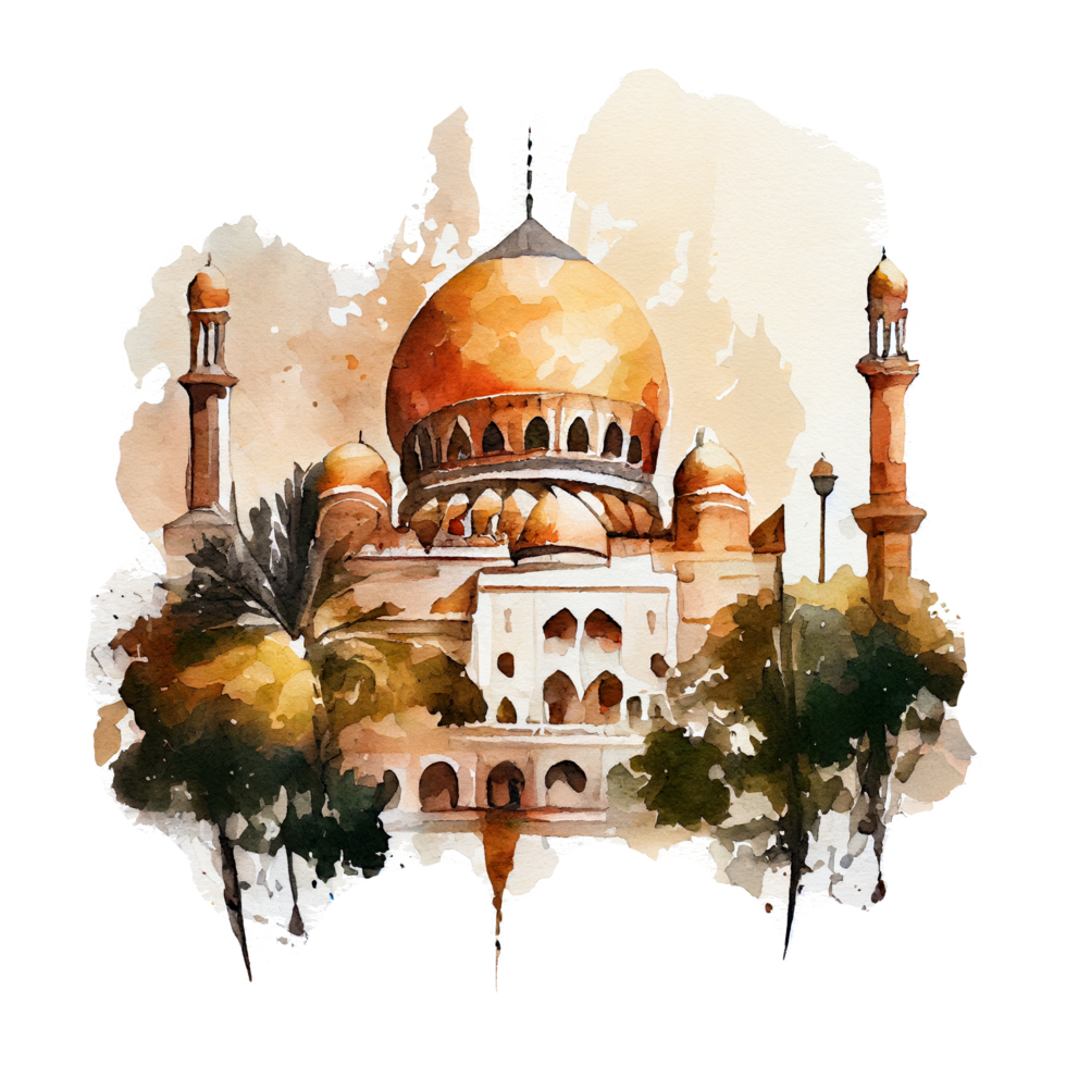 Beautiful Mosque Watercolor Design Illustration png