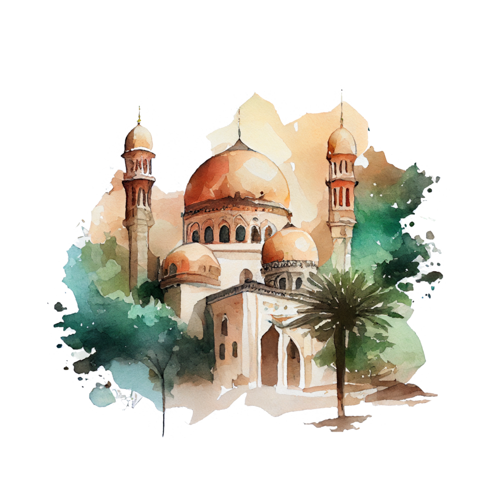 Beautiful Mosque Watercolor Design Illustration png